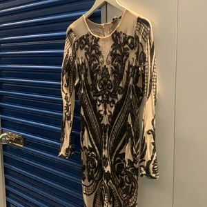 Black Sequin and Nude Mesh Bodysuit Jumper